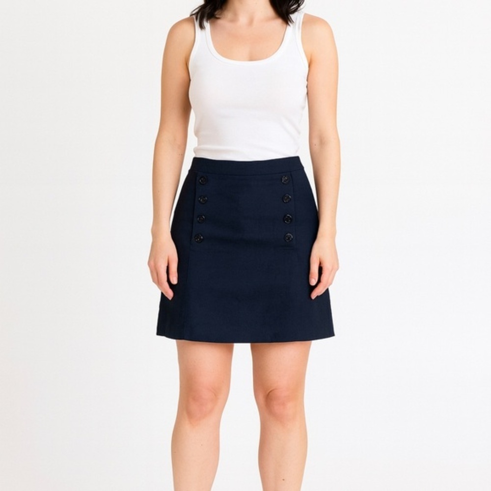 Ann Taylor Navy A-Line Skirt with Button Detail